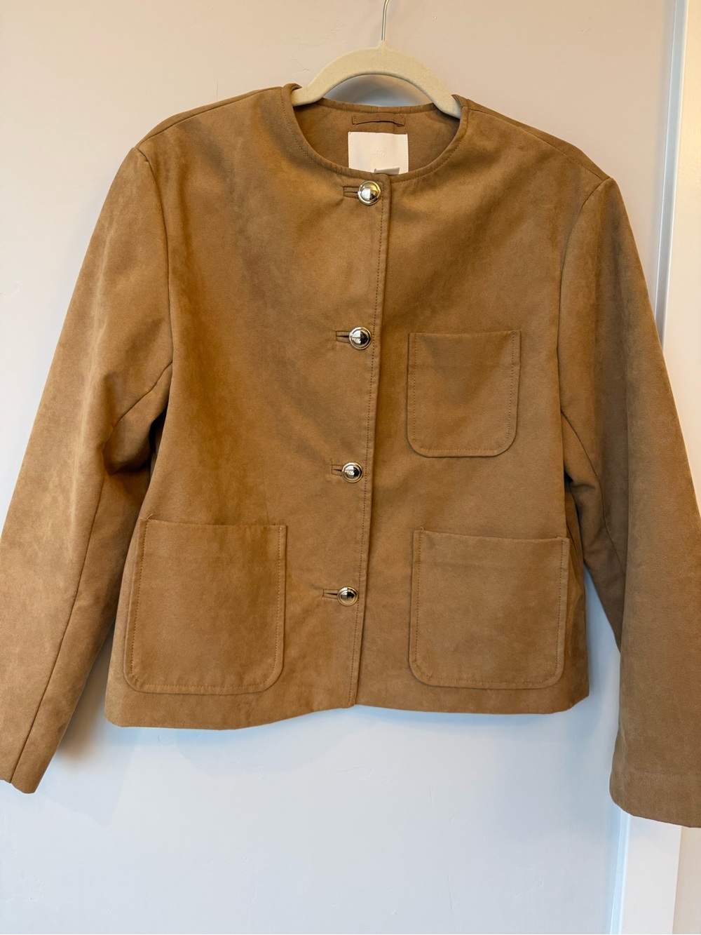 H&M Suede-Feel Tan Jacket with Patch Pockets